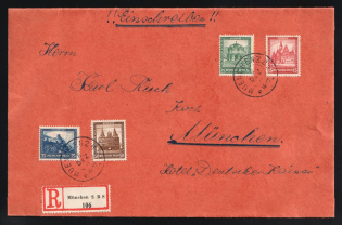 1931 (8 Dec) Weimar Republic, Germany, Registered Cover from Munich franked with 8pf, 15pf, 25pf, 50pf (Mi. 459 - 462, CV $270)
