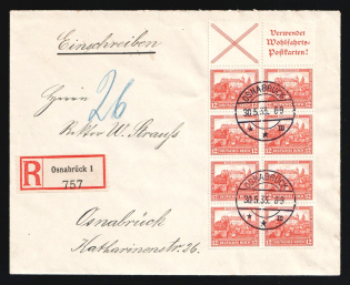 1933 (30 May) Third Reich, Germany, Registered Cover from Osnabruck franked with 8 x 12pf (Mi. H-Bl. 73, CV $260)