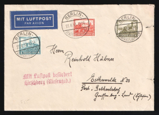 1933 (23 Jun) Third Reich, Germany, Airmail Cover from Berlin to Hirschberg franked with 4pf, 6pf, 12pf (Mi. 474 - 476, CV $30)