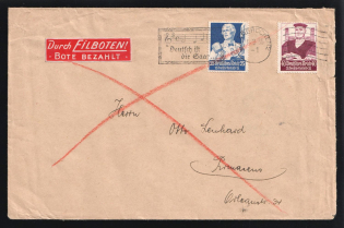 1935 (1 Mar) Propaganda Imprint 'German is the Saar' Third Reich, Germany, Express Cover from Saarbrucken to Pirmasens franked with 25pf, 40pf (Mi. 563 - 564, CV $230)