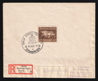 1936 (16 Aug) Third Reich, Germany, Registered Cover from Berlin to Steglitz franked with 42pf (Mi. Bl. 4, CV $60)