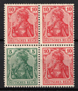 1920 Weimar Republic, Germany, Se-tenant, Zusammendrucke, Block of Four (Mi. W 7 II aa, 86 II a, CV $50)