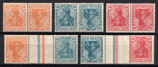 1921 Weimar Republic, Germany, Tete-beches, Se-tenants, Zusammendrucke (Mi. K 1 - K 3 a, KZ 1, KZ 4.1.1, CV $40)
