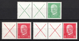 1928 Weimar Republic, Germany, Se-tenants, Zusammendrucke (Mi. W 27.2, W 30.1, W 30.2, CV $60)