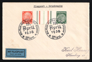 1938 (10 Apr) Third Reich, Germany, Airmail Cover from Vienna (Austria) to Hamburg franked with 6pf, 8pf (Mi. KZ 29.2)