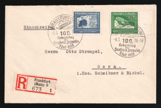 1938 (8 Jul) Third Reich, Germany, Graf Zeppelin Airship Registered Cover from Frankfurt am Main to Gera franked with 25pf, 50pf (Mi. 669 - 670, CV $30)