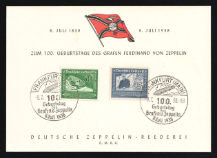 1938 (8 Jul) Third Reich, Germany, Graf Zeppelin Airship Postcard from Frankfurt am Main franked with 25pf, 50pf (Mi. 669 - 670, CV $30)