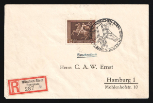 1938 (31 Jul) Third Reich, Germany, Registered Cover from Munich to Hamburg franked with 42pf (Mi. 671, Special Cancellation, CV $100)
