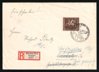 1938 (31 Jul) Third Reich, Germany, Registered Cover from Munich to Berchtesgaden via Oschatz franked with 42pf (Mi. 671, Special Cancellation, CV $100)