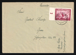 1939 (14 Dec) Third Reich, Germany, Cover from Wittenberg franked with 15pf (Mi. 709, Margin, Plate Number, CV $220)