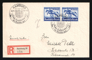 1940 (30 Jun) Third Reich, Germany, Registered Cover from Hamburg to Karlsruhe franked with 2 x 25pf (Mi. 746, CV $300)