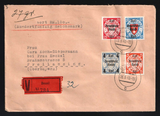 1940 (26 Aug) Third Reich, Germany, Valued Cover from Boyel to Freilassing with Wax Seals on the Back franked with 4rpf, 5rpf, 25rpf, 50rpf (Mi. 717 - 718, 724, 727, CV $60)