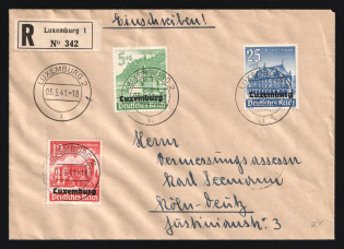 1941 (3 Mar) Third Reich, Germany, Registered Cover from Luxembourg to Cologne franked with 5pf, 12pf, 25pf (Mi. 753, 756, 758)