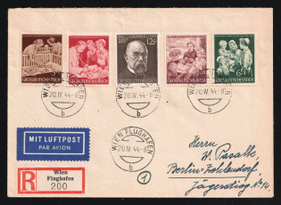 1944 (20 Apr) Third Reich, Germany, Registered Airmail Cover from Vienna to Berlin franked with 3pf, 6pf, 12pf, 12pf, 15pf (Mi. 864, 869 - 872, CV $30)