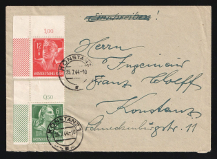 1944 (25 Jul) Third Reich, Germany, Cover from Konstanz franked with 6pf, 12pf (Mi. 894 - 895)