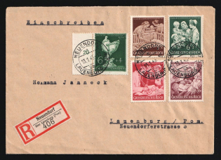 1945 (13 Jan) Third Reich, Germany, Registered Cover from Neuendorf to Lauenburg franked with 3pf, 6pf, 12pf, 15pf, 6pf (Mi. 869 - 872, 902, CV $30)