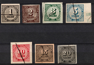 1860 Saint Petersburg, City Police, Set of seven, types on THIN paper, Russian Empire Revenues