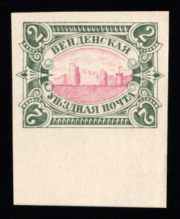 1901-03 2k Wenden, Livonia, Russian Empire, Russia (Russika 14 U, Type I, Pink Center, Imperforate, Margin, CV $85)