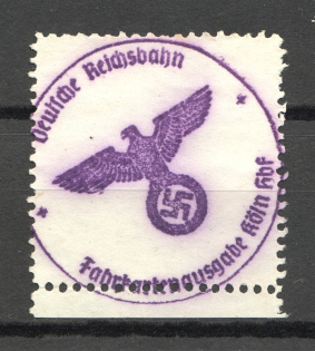 Third Reich Germany Swastika Railway Cancellation Cologne