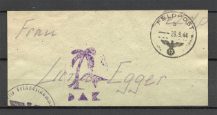 1944 Third Reich Germany Swastika Field Post Part of Cover