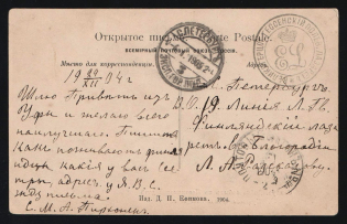 "1904 Russia Russo-Japanese War seal ""Grand Duke of Hesse Field Infirmary"" Railway TPO № 124 postcard PPC (horses Samara Kumys treatment facility) to St. Petersburg"