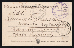 "1905 Russia Russo-Japanese War seal ""Mobile Field Hospital № 165"" postcard PPC (train in Samara) Railway TPO № 124 to Bodzanow (Russian Poland)"