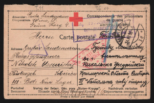 1916 Vladivostok Censorship, WWI Censored POW postcard from Austria to Nikolsk with violet boxed censor handstamp 'Military censor 7' and Vienna cs
