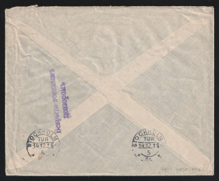 1914 Saratov Censorship, WWI Censored cover from Saratov to Stokholm with violet letters censor handstamp 'Opened by military censor'