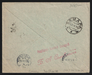 1914 Samara Censorship, WWI Censored cover from Ivanovka to Stokholm with red letters censor handstamp 'Approved by military censorship'