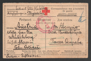 1914-17 Samara Censorship, WWI Censored POW postcard from Buguruslan to Austria with blue boxed censor handstamp 'Opened by censor 59' and Vienna cs