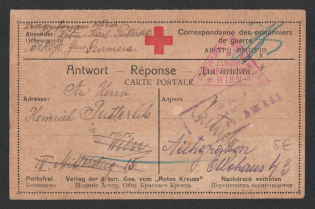 1914-17 Samara Censorship, WWI Censored POW postcard from Samara to Austria with violet boxed censor handstamp 'Opened by censor 144' and Vienna cs