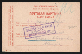 1914-17 Penza Censorship, WWI POW Censored postcard from Penza to Austria with violet boxed censor handstamp 'Viewed by censor 137' and Vienna cs