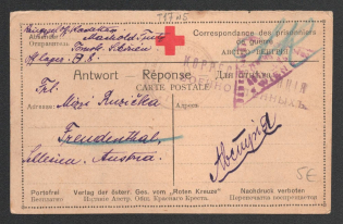 1914-17 Omsk Censorship, WWI Censored POW postcard from Pereiaslav to Austria with brown round censor handstamp 'Military Censor DC 5' and Vienna cs