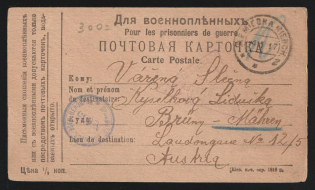 1916 Moscow Censorship, WWI POW Censored postcard from Demievka to Austria with blue round censor handstamp 'Viewed by censor 636' and Vienna cs