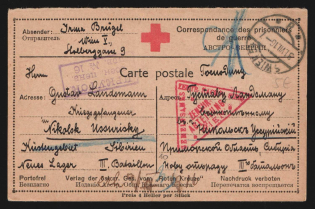 1916 Irkutsk Censorship, WWI Censored POW postcard from Irkutsk to Austria with violet boxed censor handstamp 'Viewed by censor 16' and Austria cs