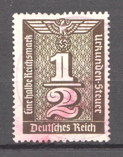 1930-40 Third Reich Fiscal Tax Revenue Stamps Swastika 1/2 Rm (Cancelled)