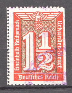 1930-40 Third Reich Fiscal Tax Revenue Stamps Swastika 1.5 Rm (Cancelled)