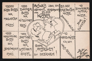 1914-18 '10000 sweet kisses from Mollerten Mizzi' WWI European Caricature Propaganda Postcard, Europe