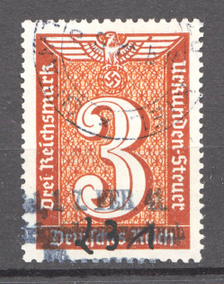 1930-40 Third Reich Fiscal Tax Revenue Stamps Swastika 3 Rm (Cancelled)