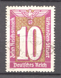1930-40 Third Reich Fiscal Tax Revenue Stamps Swastika 10 Rm (Cancelled)
