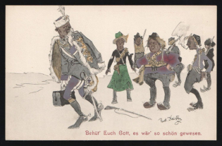 1914-18 'God rest your soul_it would have been so beautiful' WWI European Caricature Propaganda Postcard, Europe