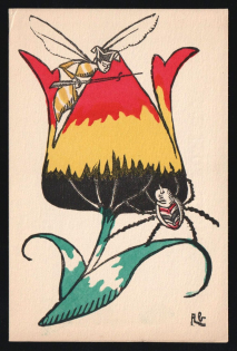 1914-18 'The Allies' bouquet-mosquito and spider' WWI European Caricature Propaganda Postcard, Europe