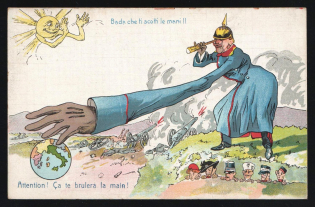1914-18 'Watch that you burn your hands' WWI European Caricature Propaganda Postcard, Europe
