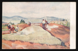 1917-1920 'Plowing a field', Czechoslovak Legion Corps in WWI, Russian Civil War, Postcard