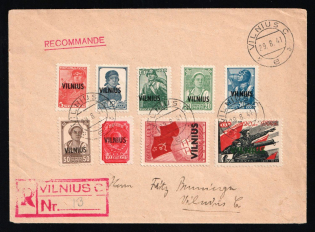 1941 (29 Aug) Lithuania, German Occupation, Germany, Registered Cover from Vilnius franked with Full Set of Mi. 10 - 18 (Rare, CV $2,400)