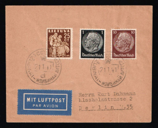 1941 Zlibinai to Berlin airmail w mixed Lithuanian / German franking