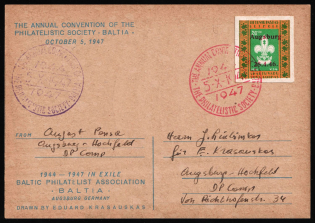 1947 (5th Oct) Detmold, Lithuania, Baltic DP Camp, Displaced Persons Camp, Cover franked with 20 + 80pf, Germany (Wilhelm 4 A, Special Red and Violet Handstamps)