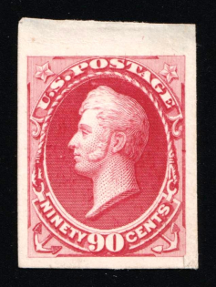 1870-71 90c Perry, United States, USA (Scott 155P, Carmine, Proof, Imperforate, Thick Paper, Undescribed in Catalog)