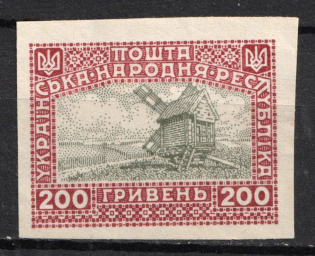 1920 200grn Ukrainian People's Republic, Ukraine (Kramarenko XIV Па var, OFFSET of Center, Imperforate)