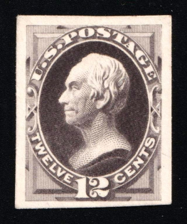 1873 12c Henry Clay, United States, USA (Scott 162P4, Blackish Violet, Proof, Imperforate, Thick Paper, Plate on Card)